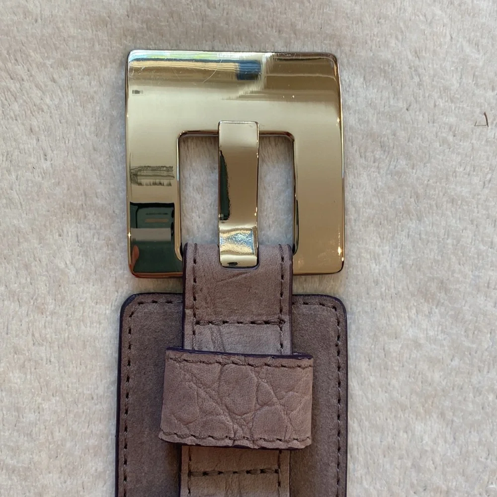 Wide gray suede Cole Haan statement belt w/big silver buckle Sz M NWOT